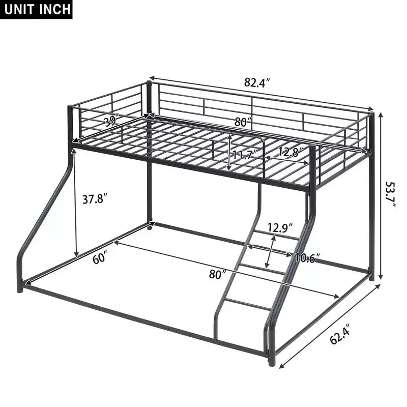 Okak Twin XL over Queen Metal Floor Bunk Bed Low Loft Bunk Bed with Ladder & Safety Guardrail for Kids Teens, Easy Assemble, Black