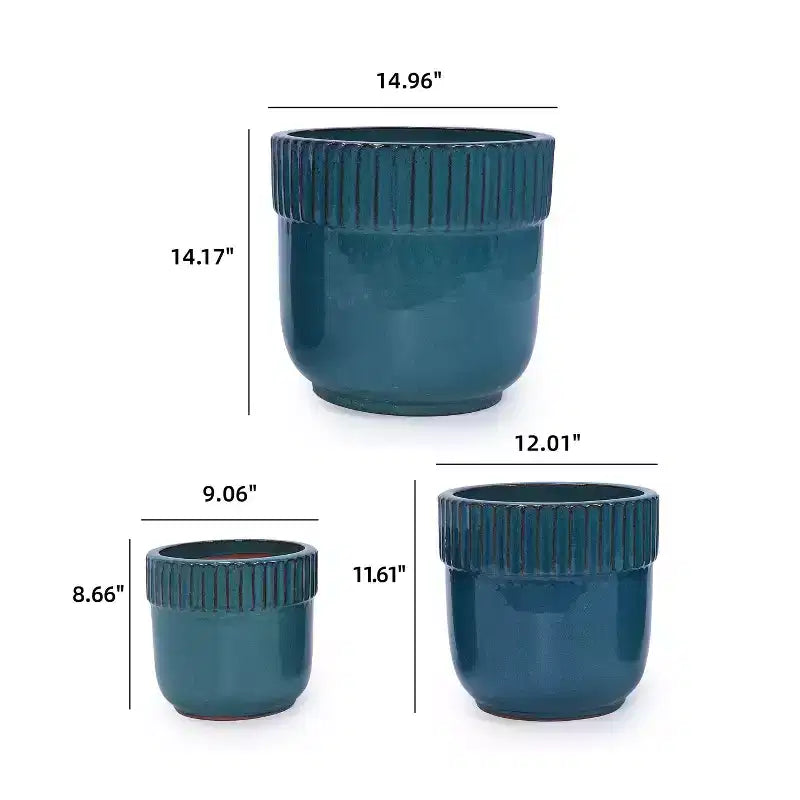 MAYEERTY 3-Piece Ceramic Flowerpot Modern Indoor Outdoor Planter Antique Blue for Garden Patio