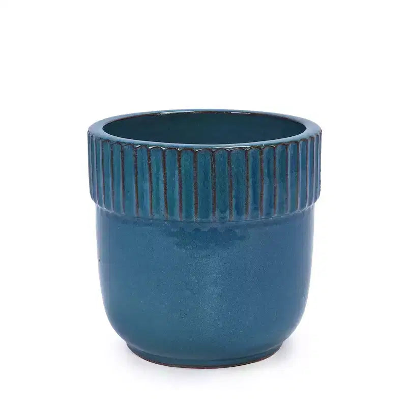 MAYEERTY 3-Piece Ceramic Flowerpot Modern Indoor Outdoor Planter Antique Blue for Garden Patio