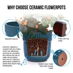 MAYEERTY 3-Piece Ceramic Flowerpot Modern Indoor Outdoor Planter Antique Blue for Garden Patio