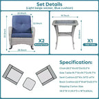 Bestier Wicker Patio Rocking Chairs Set - 3 Pieces Porch Bistro Set with High Back Outdoor Rocker Chairs with Side Table for Deck Balcony