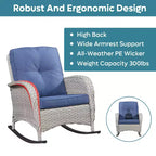 Bestier Wicker Patio Rocking Chairs Set - 3 Pieces Porch Bistro Set with High Back Outdoor Rocker Chairs with Side Table for Deck Balcony