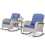 Bestier Wicker Patio Rocking Chairs Set - 3 Pieces Porch Bistro Set with High Back Outdoor Rocker Chairs with Side Table for Deck Balcony
