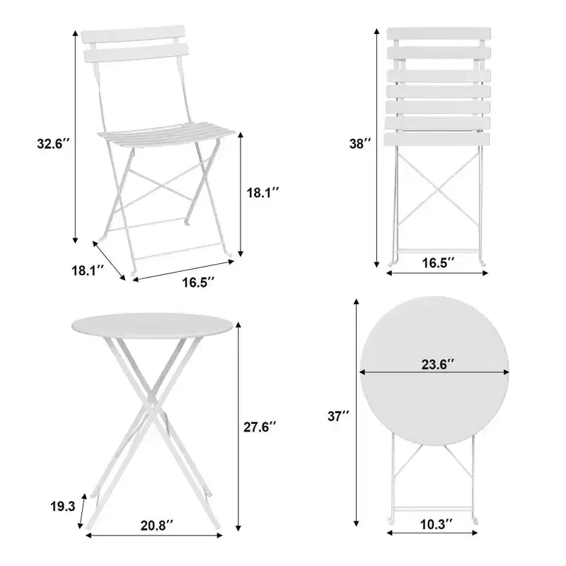 3-Piece Folding Bistro Set, Foldable Patio Table & 2 Chairs with Premium Frame for Outdoor Garden, Balcony, and Patio