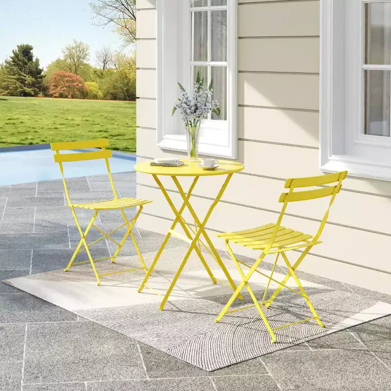 3-Piece Folding Bistro Set, Foldable Patio Table & 2 Chairs with Premium Frame for Outdoor Garden, Balcony, and Patio