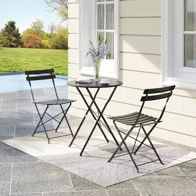 3-Piece Folding Bistro Set, Foldable Patio Table & 2 Chairs with Premium Frame for Outdoor Garden, Balcony, and Patio