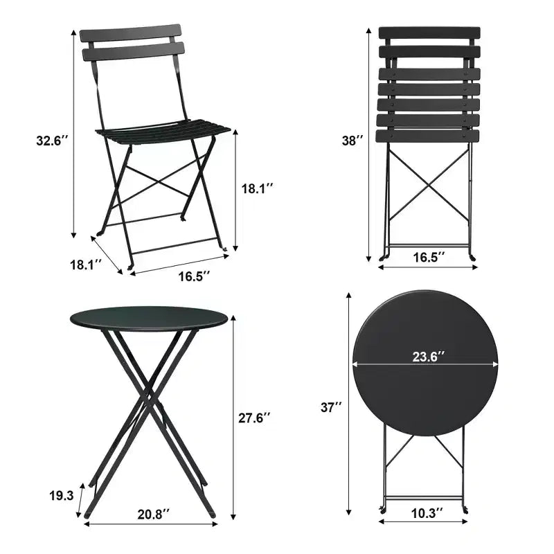 3-Piece Folding Bistro Set, Foldable Patio Table & 2 Chairs with Premium Frame for Outdoor Garden, Balcony, and Patio