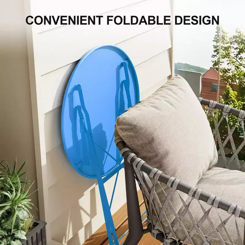 3-Piece Folding Bistro Set, Foldable Patio Table & 2 Chairs with Premium Frame for Outdoor Garden, Balcony, and Patio