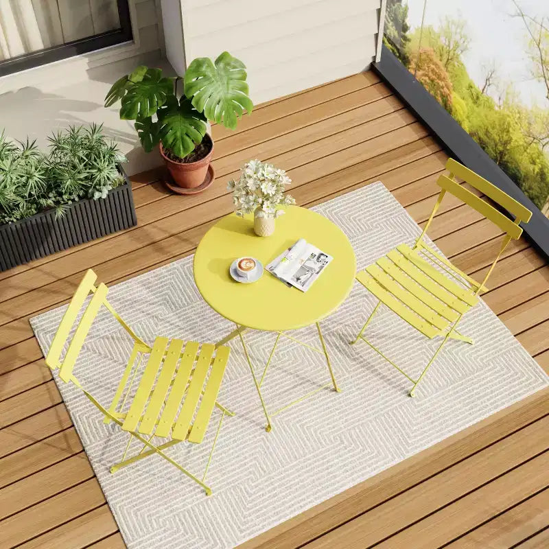 3-Piece Folding Bistro Set, Foldable Patio Table & 2 Chairs with Premium Frame for Outdoor Garden, Balcony, and Patio