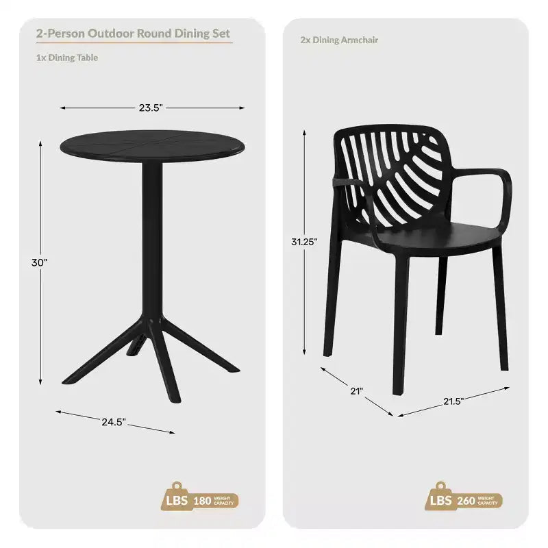 WestinTrends Playa 3-Piece Outdoor Resin Patio Bistro Table Set with Stackable Patio Dining Side Chairs For 2
