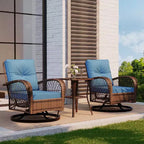 3 Pieces Outdoor Swivel Patio Rocking Chairs, Wicker Patio Bistro Furniture Set with Thickened Cushions and Tempered Glass Top Side Table for Porch