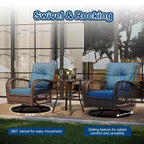 3 Pieces Outdoor Swivel Patio Rocking Chairs, Wicker Patio Bistro Furniture Set with Thickened Cushions and Tempered Glass Top Side Table for Porch