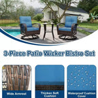 3 Pieces Outdoor Swivel Patio Rocking Chairs, Wicker Patio Bistro Furniture Set with Thickened Cushions and Tempered Glass Top Side Table for Porch