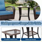 3 Pieces Outdoor Swivel Patio Rocking Chairs, Wicker Patio Bistro Furniture Set with Thickened Cushions and Tempered Glass Top Side Table for Porch