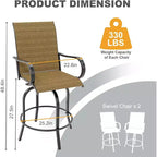 2 Pieces Textile Fabric Outdoor High Top Bar Set, 2 Patio Swivel Chairs, High Stool Bistro Set for Poolside, Backyard