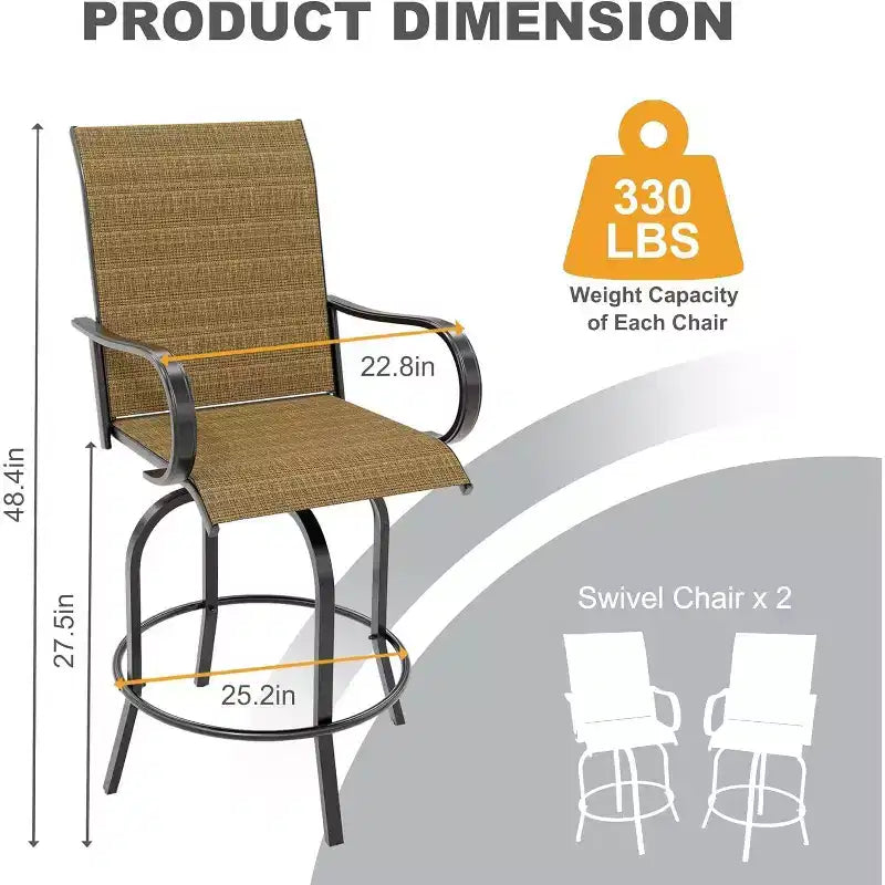 2 Pieces Textile Fabric Outdoor High Top Bar Set, 2 Patio Swivel Chairs, High Stool Bistro Set for Poolside, Backyard