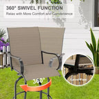 2 Pieces Textile Fabric Outdoor High Top Bar Set, 2 Patio Swivel Chairs, High Stool Bistro Set for Poolside, Backyard