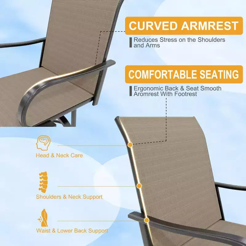 2 Pieces Textile Fabric Outdoor High Top Bar Set, 2 Patio Swivel Chairs, High Stool Bistro Set for Poolside, Backyard
