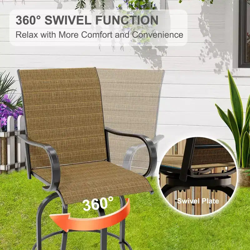 2 Pieces Textile Fabric Outdoor High Top Bar Set, 2 Patio Swivel Chairs, High Stool Bistro Set for Poolside, Backyard