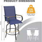 2 Pieces Textile Fabric Outdoor High Top Bar Set, 2 Patio Swivel Chairs, High Stool Bistro Set for Poolside, Backyard