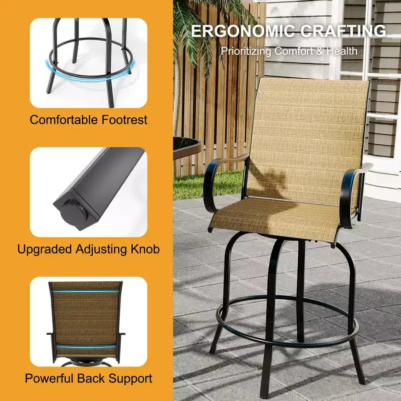 2 Pieces Textile Fabric Outdoor High Top Bar Set, 2 Patio Swivel Chairs, High Stool Bistro Set for Poolside, Backyard