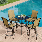 2 Pieces Textile Fabric Outdoor High Top Bar Set, 2 Patio Swivel Chairs, High Stool Bistro Set for Poolside, Backyard