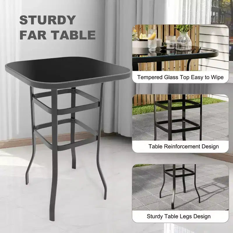 2 Pieces Textile Fabric Outdoor High Top Bar Set, 2 Patio Swivel Chairs, High Stool Bistro Set for Poolside, Backyard