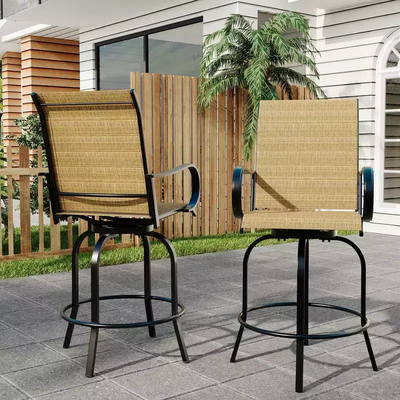 2 Pieces Textile Fabric Outdoor High Top Bar Set, 2 Patio Swivel Chairs, High Stool Bistro Set for Poolside, Backyard