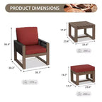EAGLE PEAK 5 Pieces Natural Cedar Wood Bistro Set, Outdoor Patio Furniture, Small Balcony Conversation Set with Ottomans and Coffee Table