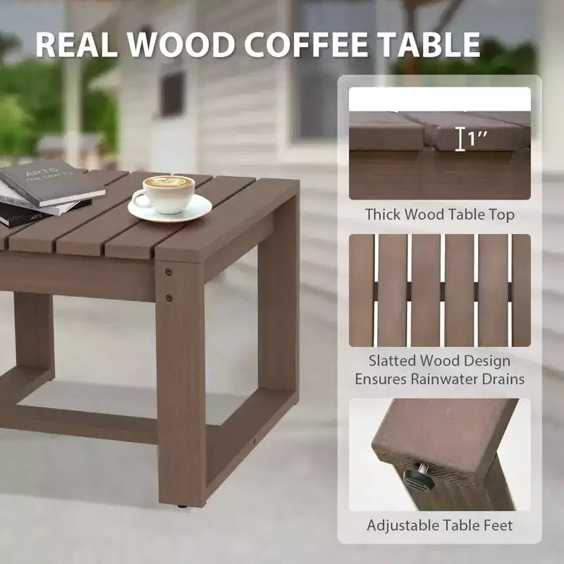EAGLE PEAK 5 Pieces Natural Cedar Wood Bistro Set, Outdoor Patio Furniture, Small Balcony Conversation Set with Ottomans and Coffee Table