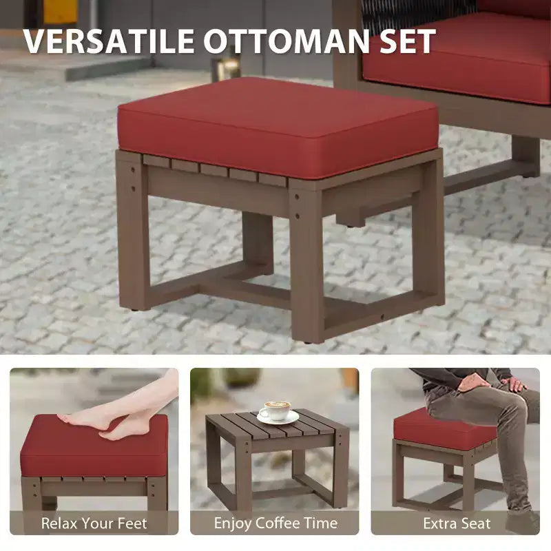 EAGLE PEAK 5 Pieces Natural Cedar Wood Bistro Set, Outdoor Patio Furniture, Small Balcony Conversation Set with Ottomans and Coffee Table