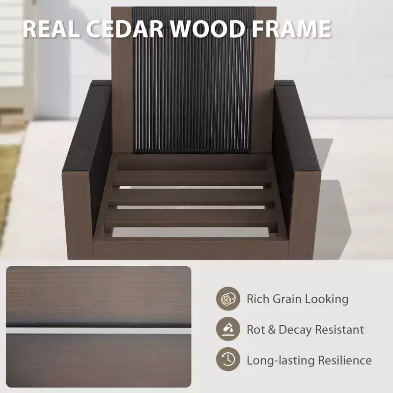 EAGLE PEAK 5 Pieces Natural Cedar Wood Bistro Set, Outdoor Patio Furniture, Small Balcony Conversation Set with Ottomans and Coffee Table
