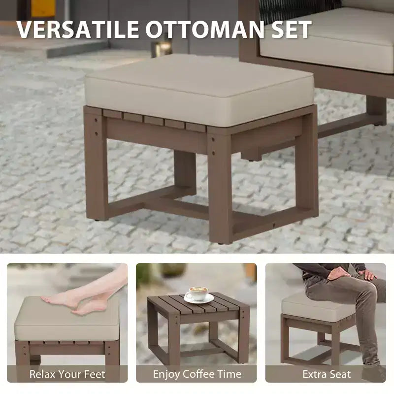 EAGLE PEAK 5 Pieces Natural Cedar Wood Bistro Set, Outdoor Patio Furniture, Small Balcony Conversation Set with Ottomans and Coffee Table