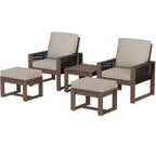 EAGLE PEAK 5 Pieces Natural Cedar Wood Bistro Set, Outdoor Patio Furniture, Small Balcony Conversation Set with Ottomans and Coffee Table