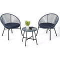 Acapulco Chair Set 3 Piece, Outdoor Patio Bistro Set with 2 Wicker Chairs & 1 Tempered Glass Table