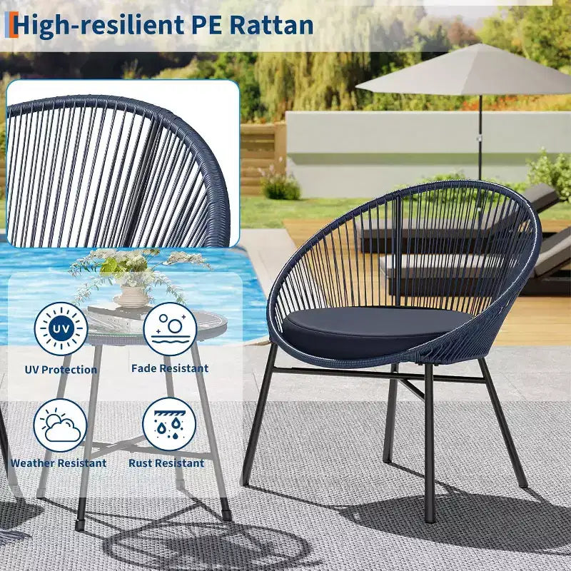 Acapulco Chair Set 3 Piece, Outdoor Patio Bistro Set with 2 Wicker Chairs & 1 Tempered Glass Table