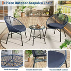 Acapulco Chair Set 3 Piece, Outdoor Patio Bistro Set with 2 Wicker Chairs & 1 Tempered Glass Table