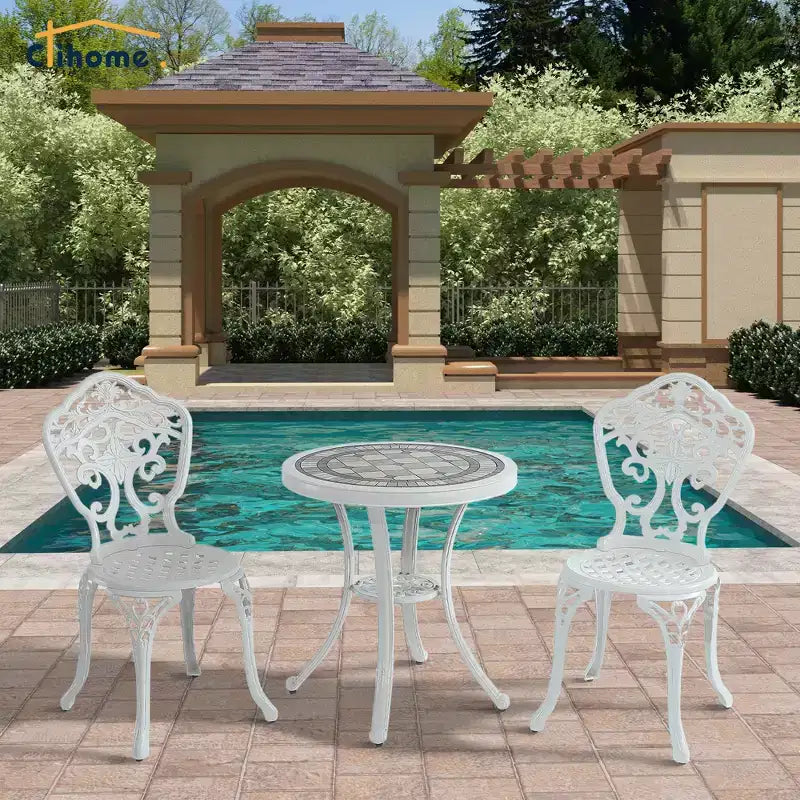 CLIHOME 3-Piece Patio Cast Aluminum Bistro Table and Chairs Set