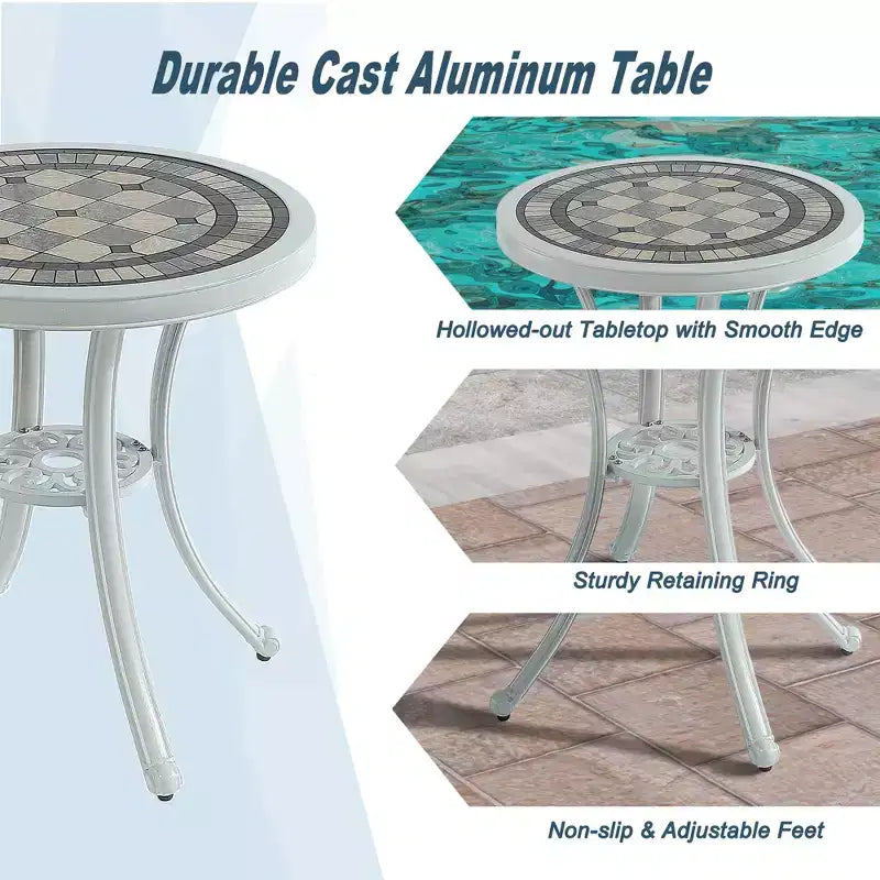 CLIHOME 3-Piece Patio Cast Aluminum Bistro Table and Chairs Set