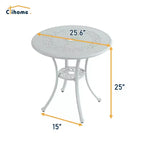 CLIHOME 3-Piece Cast Aluminum Bistro with Umbrella Hole Table and Chairs Set