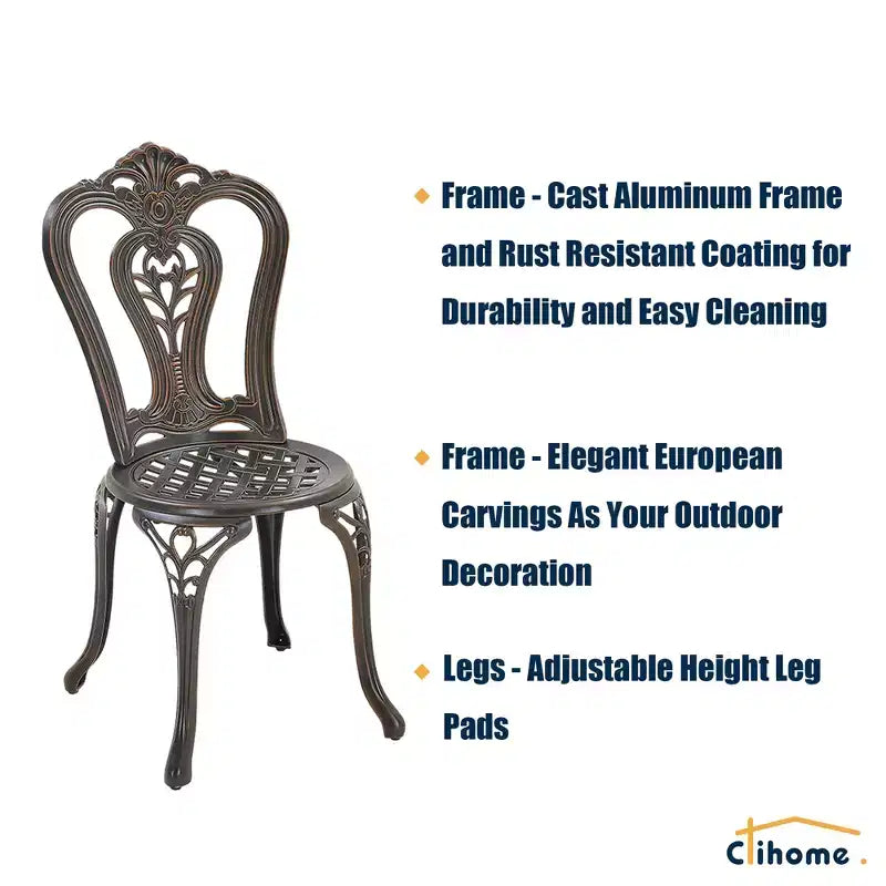 CLIHOME 3-Piece Cast Aluminum Bistro with Umbrella Hole Table and Chairs Set