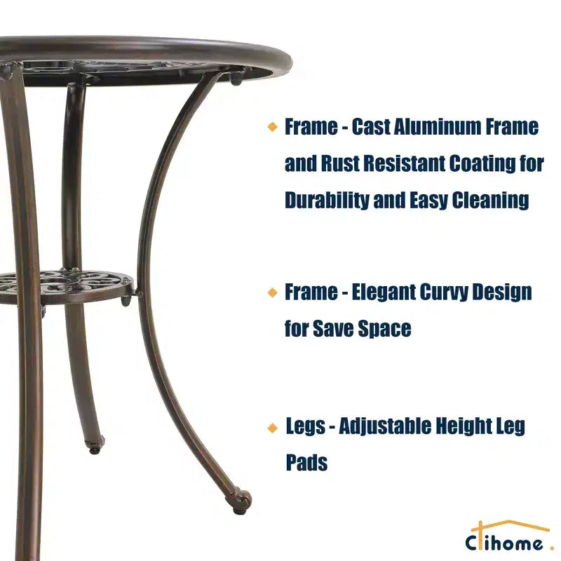 CLIHOME 3-Piece Cast Aluminum Bistro with Umbrella Hole Table and Chairs Set