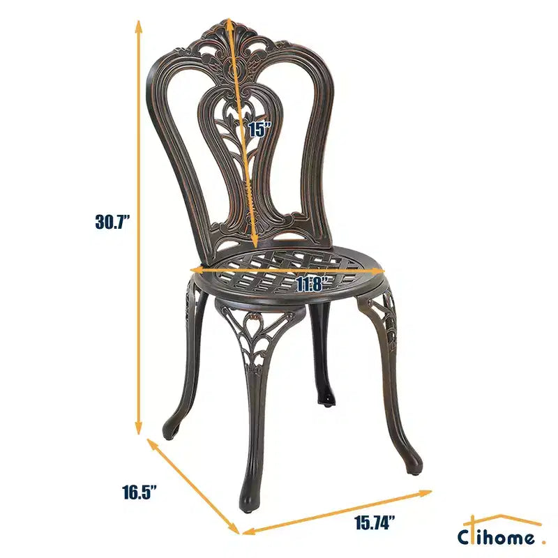 CLIHOME 3-Piece Cast Aluminum Bistro with Umbrella Hole Table and Chairs Set