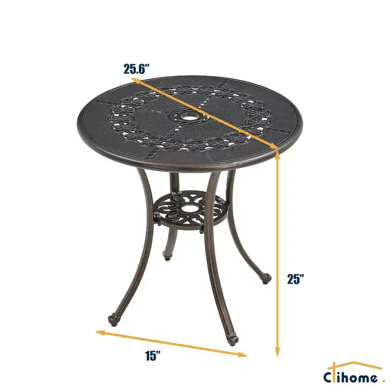 CLIHOME 3-Piece Cast Aluminum Bistro with Umbrella Hole Table and Chairs Set