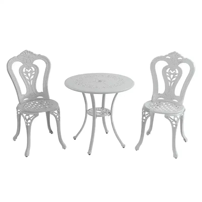 CLIHOME 3-Piece Cast Aluminum Bistro with Umbrella Hole Table and Chairs Set