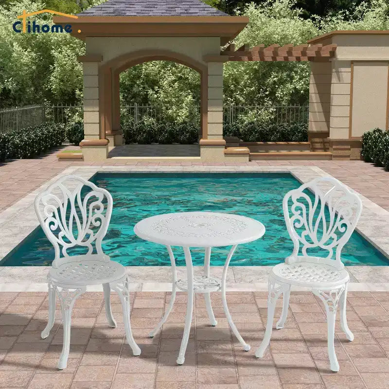 CLIHOME 3-Piece Outdoor Cast Aluminum Bistro Table and Chairs Set