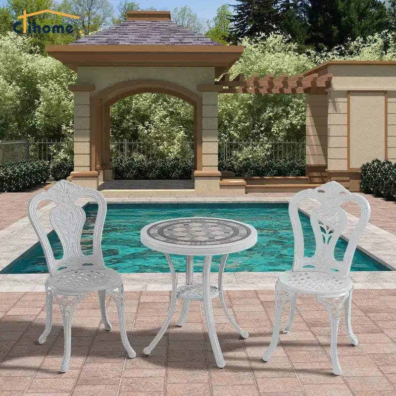CLIHOME 3-Piece Durable Outdoor Cast Aluminum Bistro Table and Chairs Set