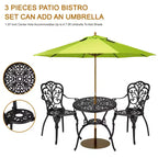 3-Piece Outdoor Cast Aluminum Bistro Set with Table & 2 Chairs, Umbrella Hole Included, for Yard, Garden, Balcony & Poolside