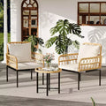 3-Piece Outdoor Patio Furniture Set with 2 Cushioned Rattan Chairs & Round Glass Coffee Table, Weather-Resistant Set for Backyard & Poolside, Beige