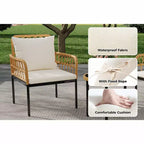 3-Piece Outdoor Patio Furniture Set with 2 Cushioned Rattan Chairs & Round Glass Coffee Table, Weather-Resistant Set for Backyard & Poolside, Beige